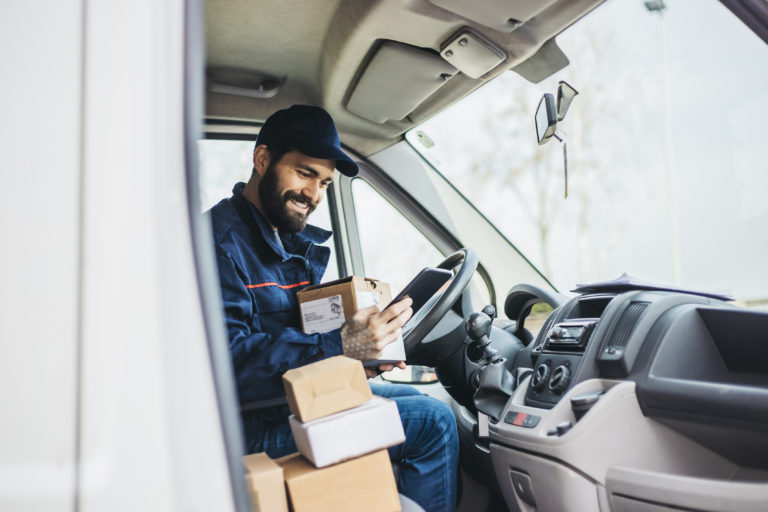 delivery man with parcel or package