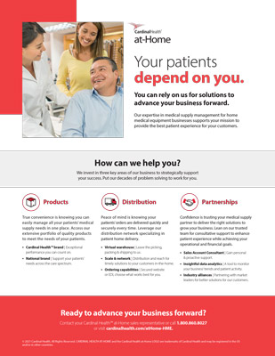 PDF brochure cover for Handout Cardinal Health at home - Your Patients depend on you - Brightree Partnership
